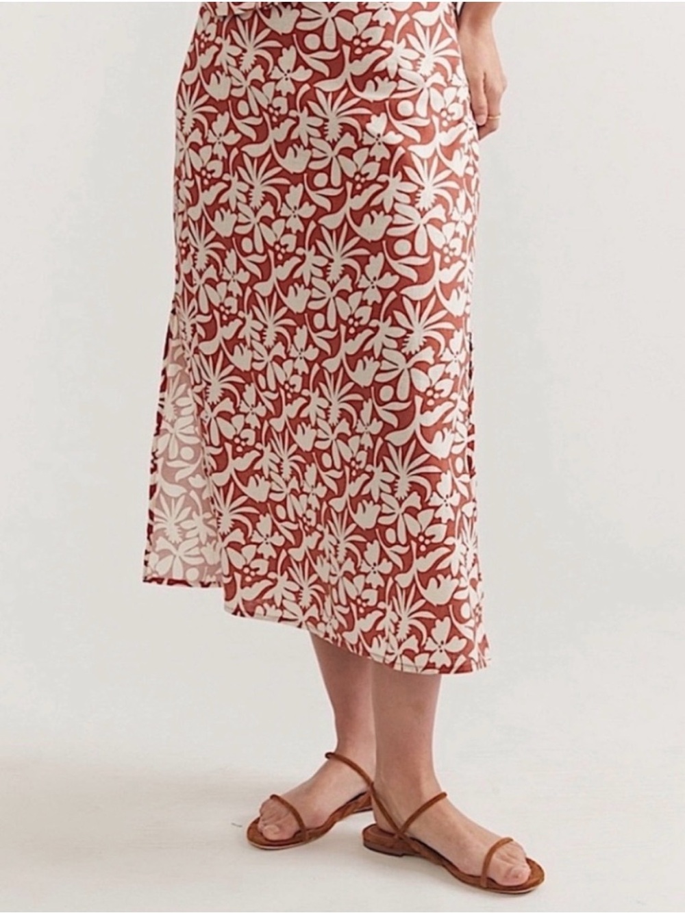 Marine Layer Ryan Floral Midi Slip Skirt Terracotta Ivory - Picture 12 of 13